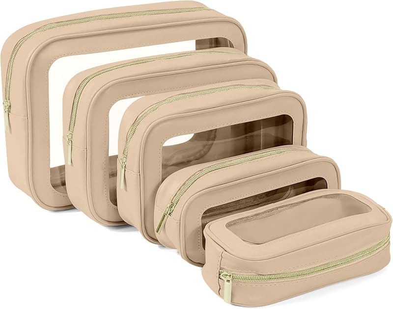 YOPCDJ Conjunto com 5 necessaires organizadoras em TPU, com zíper, cor Light khaki