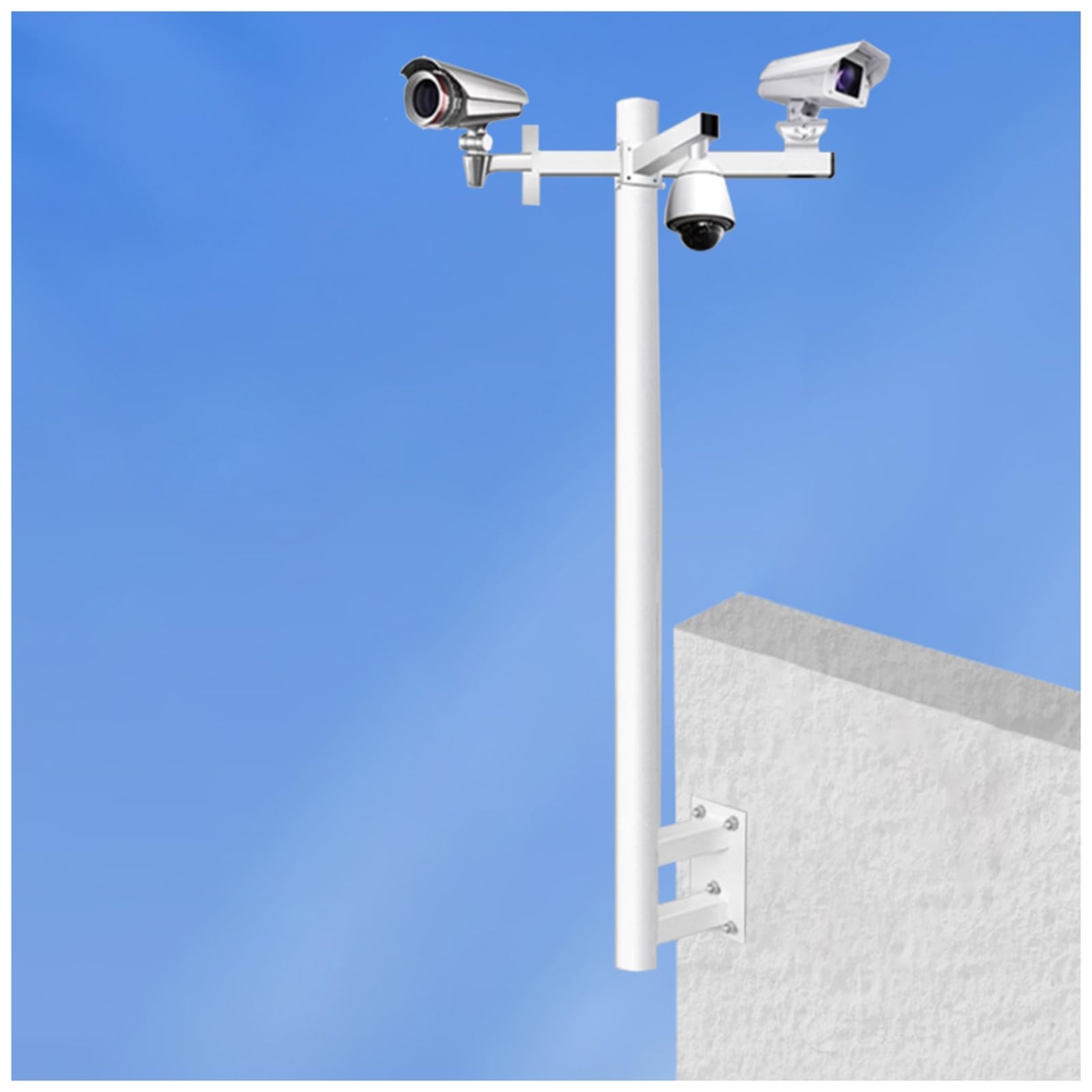 MRVAKDYDI Weatherproof Steel Surveillance Post, Wall Mount Security Camera Pole, Galvanized Steel, 0.5m-2.4m High(Bracket D,0.5m High)