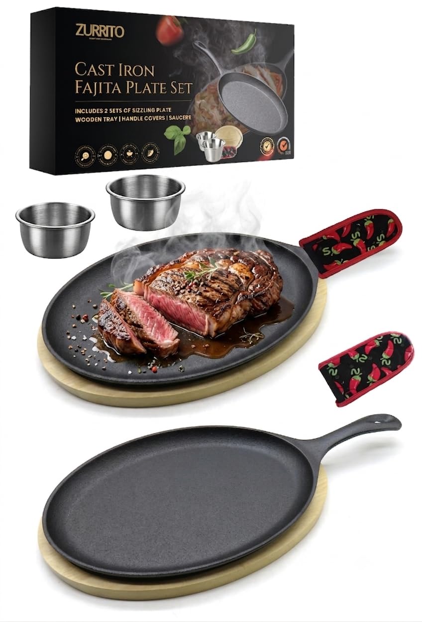 Cast Iron Fajita Skillet Set - Restaurant Quality -1