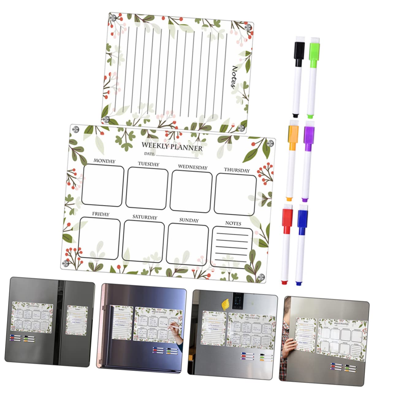 Acryl Wochenplaner Tafel Magnetisch für Kühlschrank und Küche | 1 Satz mit Stiften, To Do und Terminplanung, Tragbar und Schreiben Geeignet