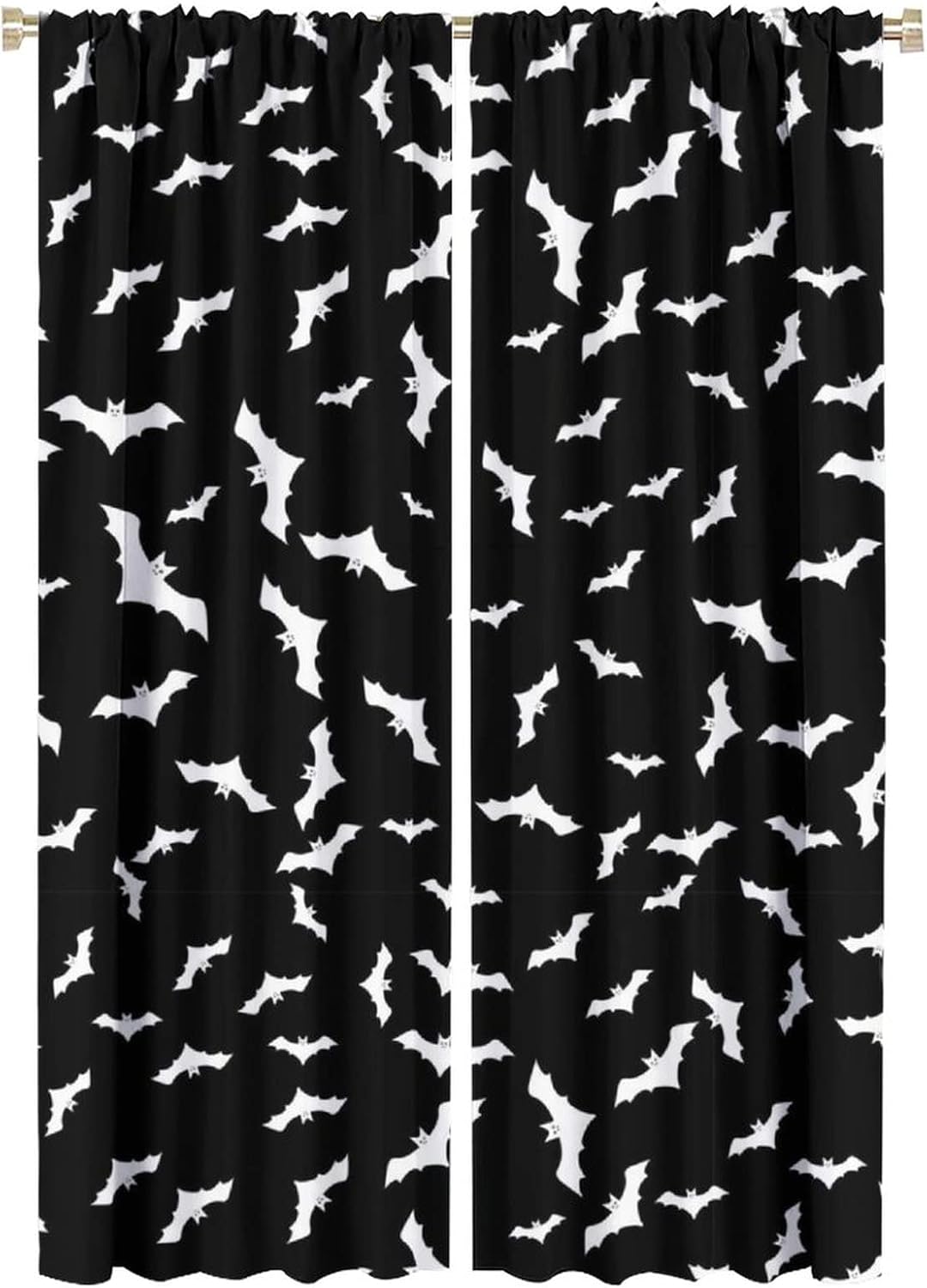 Dark Dead Halloween Blackout Curtains for Bedroom,Abstract White Bats Black Background Window Curtains Rod Pocket 2 Panels 63L x 21W