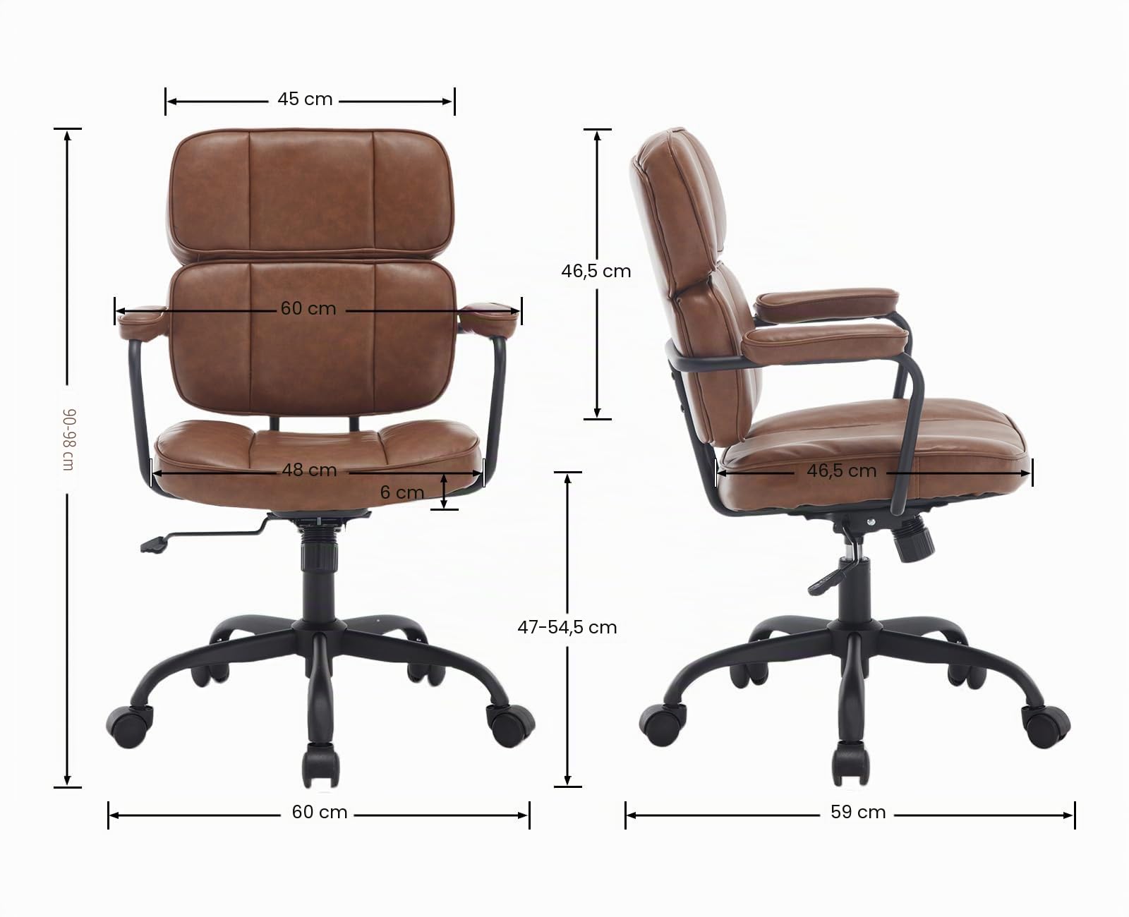 Ya-Home Silla Oficina Silla Escritorio Ergonómico con Ruedas,Marrón | PU Cuero, Respaldo y Altura Ajustable, Ruedas, FACIL DE LIMPIAR, para Estudio/Oficina, MAX 136KG