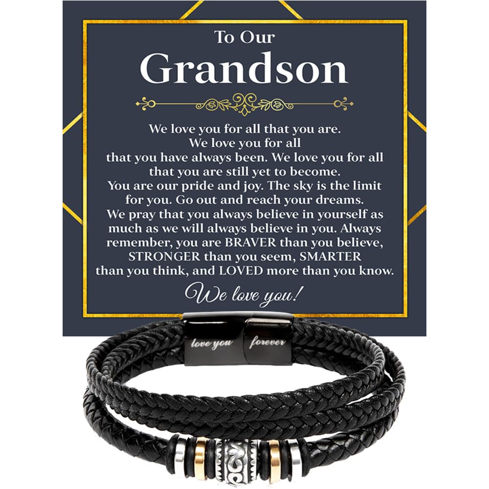 To My Grandson Bracelet, Bracelet Grad Gift for Grandson, Bracelets For Grandson From Grandparent, Birthday Gift Bracelets with Message Card and Box