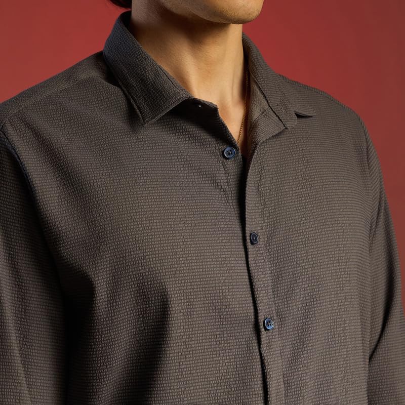 Image of CAHOOT Men's Foliage Strokes Shirt for Casual Wear | Spread Collar | Long Sleeve | Button Closure | Shirt Crafted with Comfort Fit for Everyday Wear