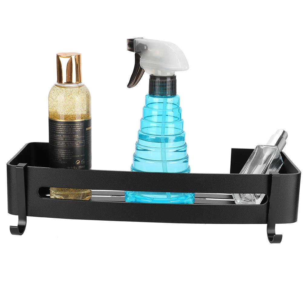 DriKou Shower Caddy Storage Shelves Space Aluminium Wall Mount 2 Hooks Heavy Duty Multifunction Shower Shelves for Bathroom
