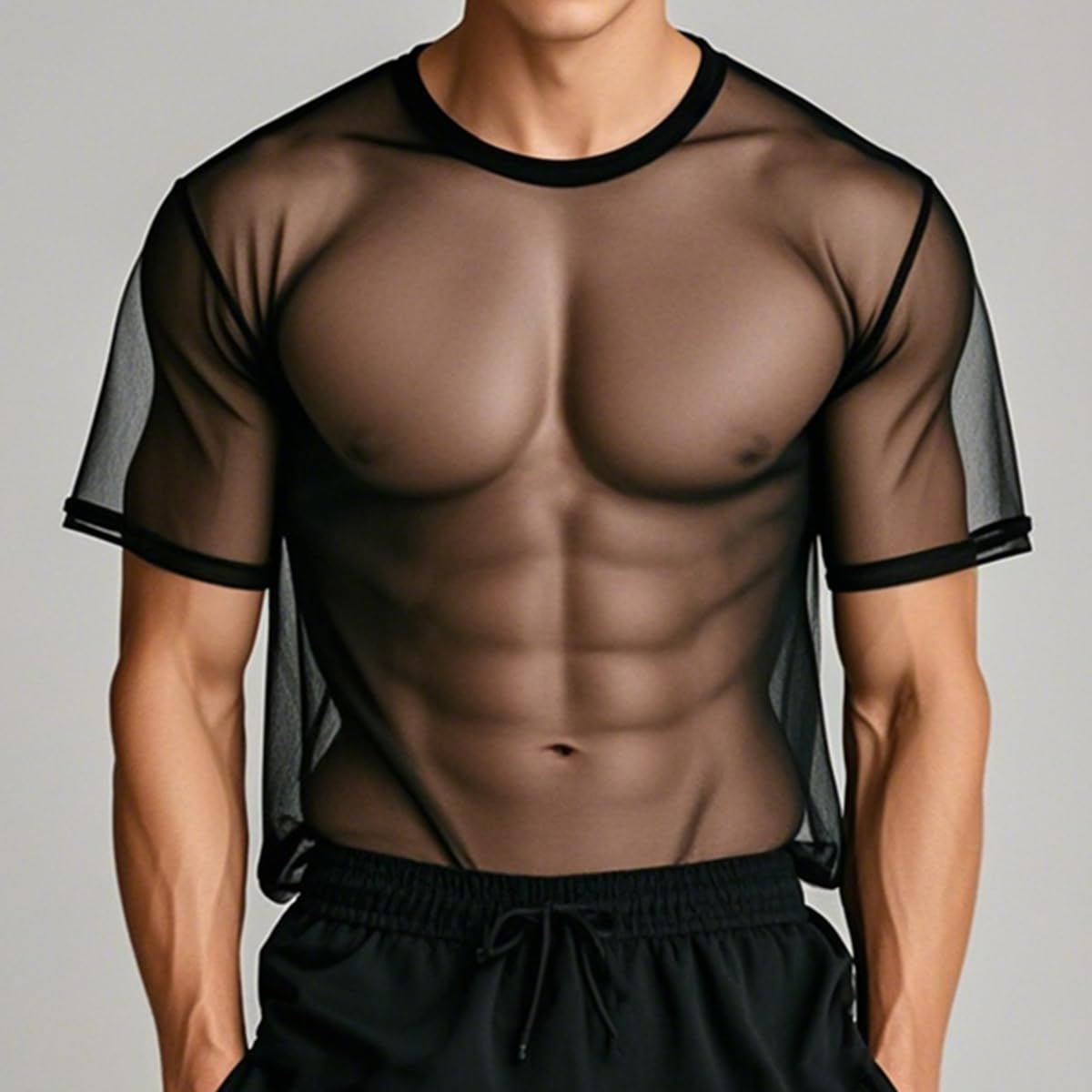 Herren Transparent Pajamas Sets Männer Durchsichtiges Sexy Mesh Lässig T Shirt Lounge Hosen Nachtwäsche
