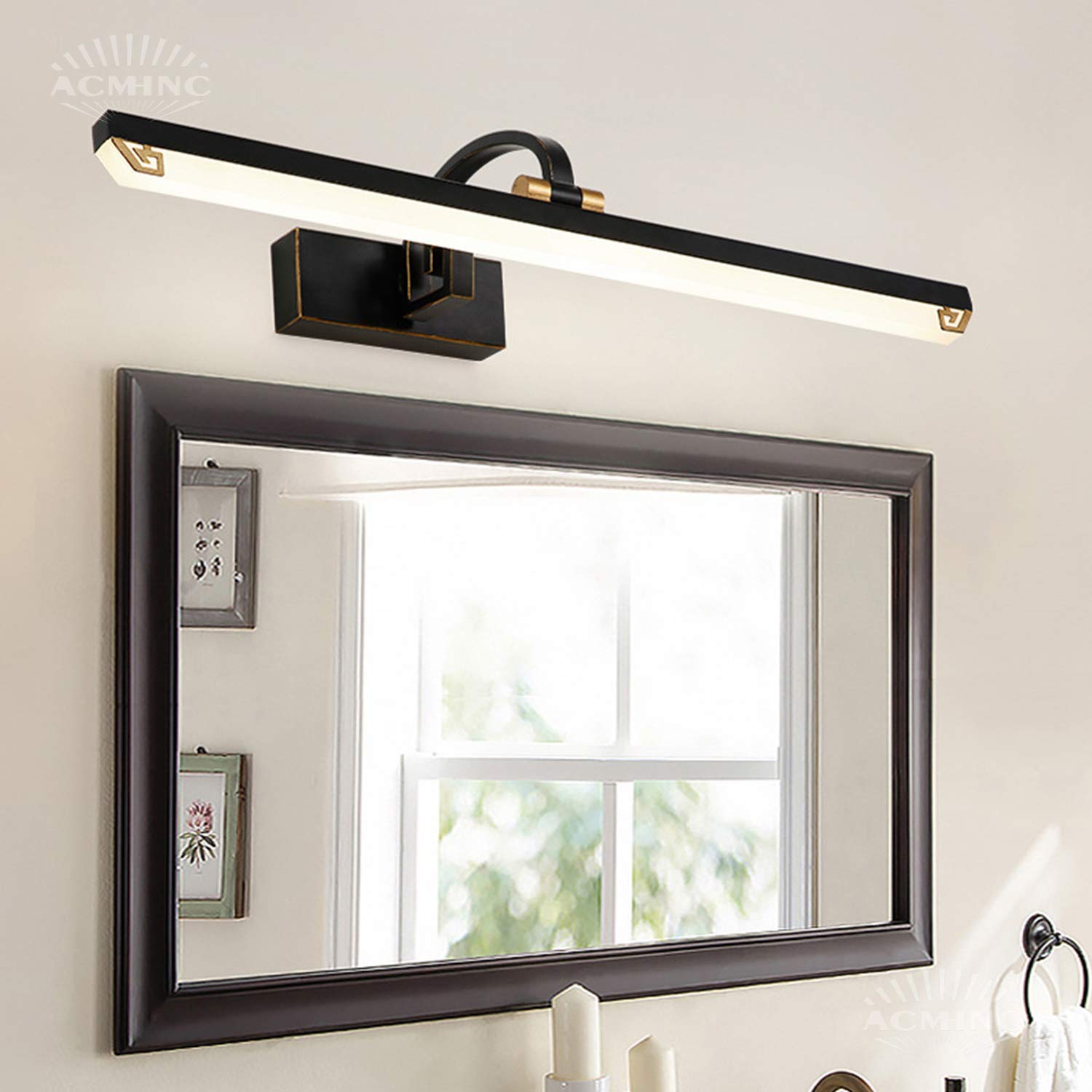 ACMHNC LED Badezimmer Spiegelleuchte Mit Stecker Und Kabel, IP44 Vintage Badleuchte Mit Schalter, Schwarz Antik Spiegellampe Bad Wandleuchte 4000K Schminklicht Für Spiegel Schminktisch,71cm/14w