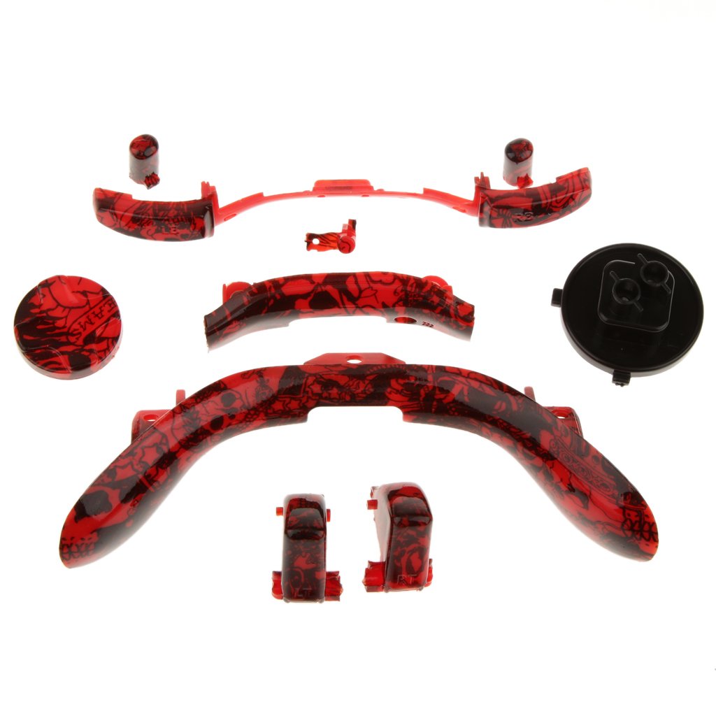 Plastic Replacement Case Shell Skin Button Housing Kit for Xbox 360 Controller-Grave Red Skull Pattern Easy Install