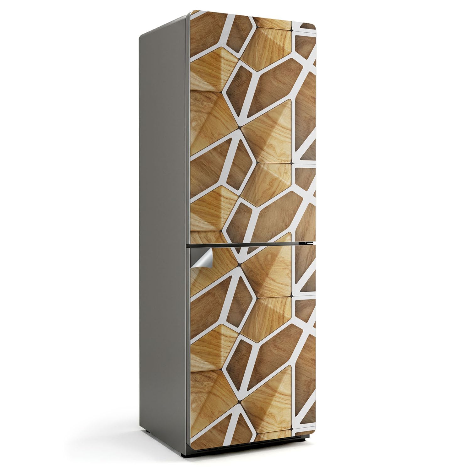 Autocollant porte réfrigérateur 60x180 cm au motif géométrique en bois pour cuisine
