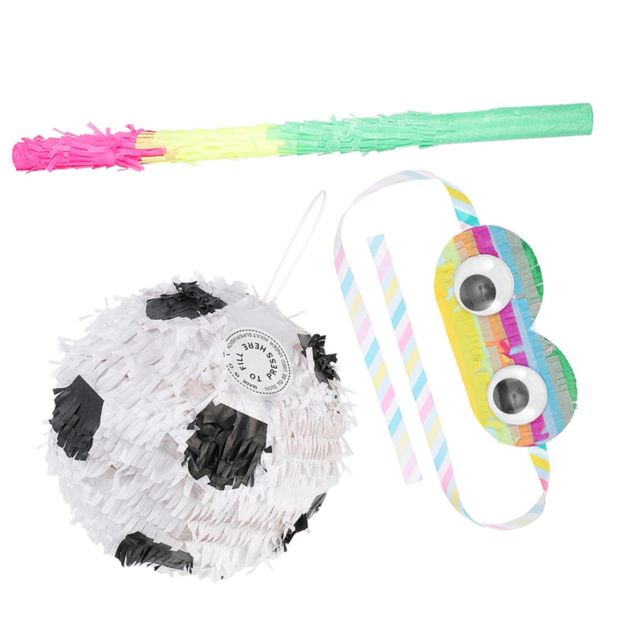 Fußball Piñata Satz aus Papier mit Piñata Stock und Augenbinde Bunte Fußball Form zur Dekoration und Unterhaltung Sport und Geburtstagsfeiern