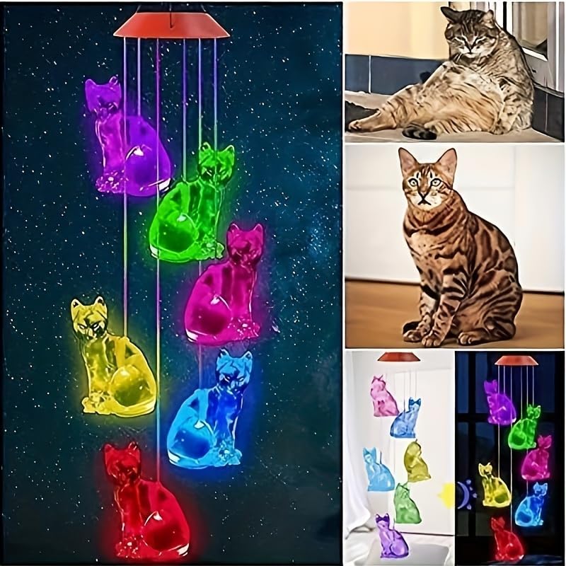 Carillons éoliens pour maison et mariage avec lumière solaire motif chat mignon
