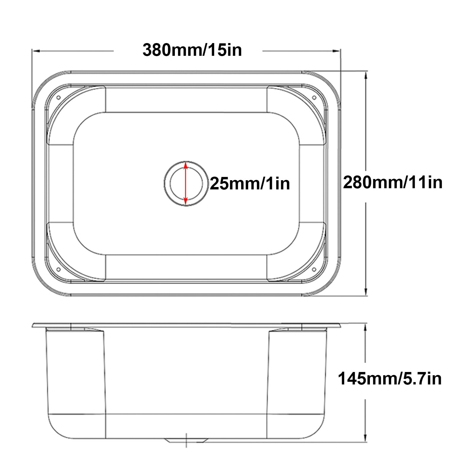 Kit de Fregadero para Autocaravana, con Grifo y Tapa de PE, Fregadero de Acero Inoxidable, con Desagüe, 380 X 280 X 145 Mm, para Autocaravanas, Remolques de Viaje, Yates, Bajo Desagüe(Silver)