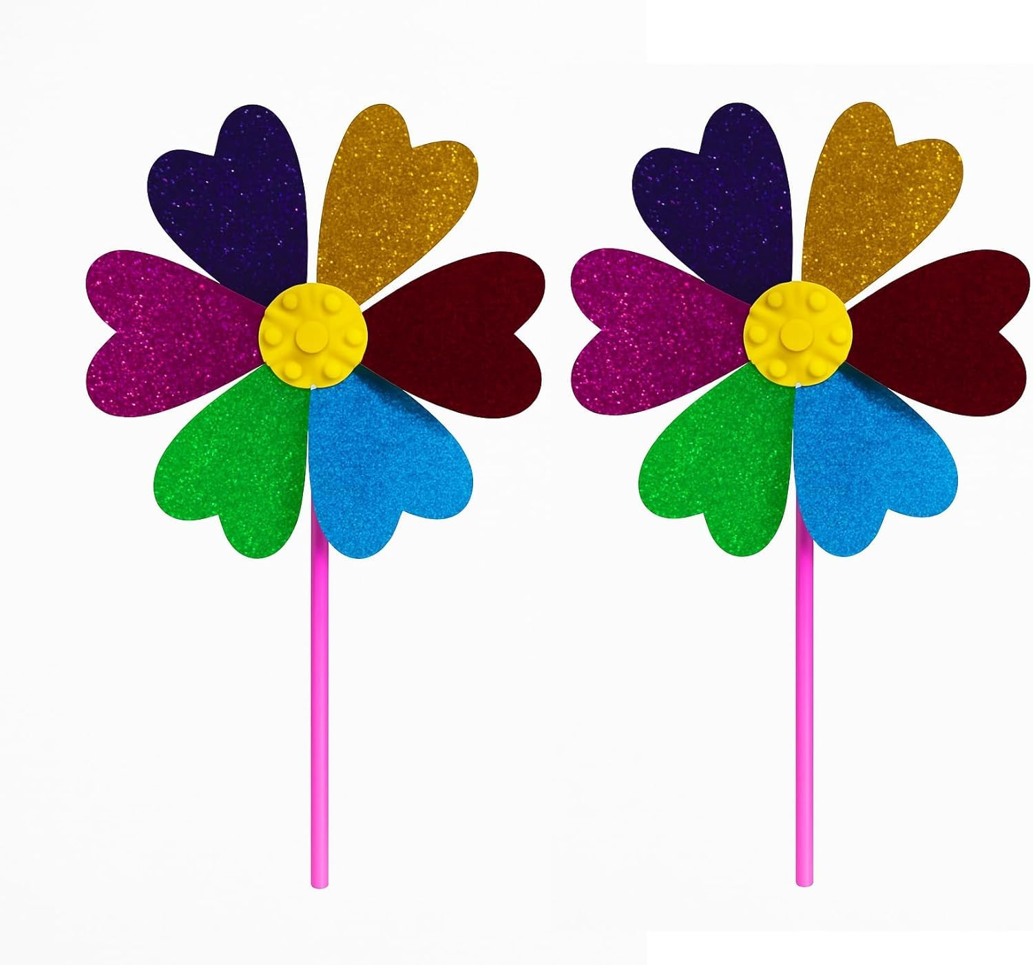 2-Pack Colorful Wind Fan for Kids | 6 Petals Glitter Wind Spinner | 15 Inch Multicolor Windmill Toy | Outdoor Garden Decor Fan | No Batteries Needed – Spins Naturally with Wind-image-39