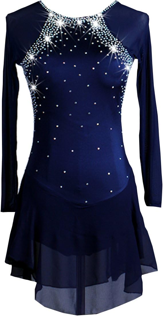 Rhinestone ice Skating Dress Long Sleeves