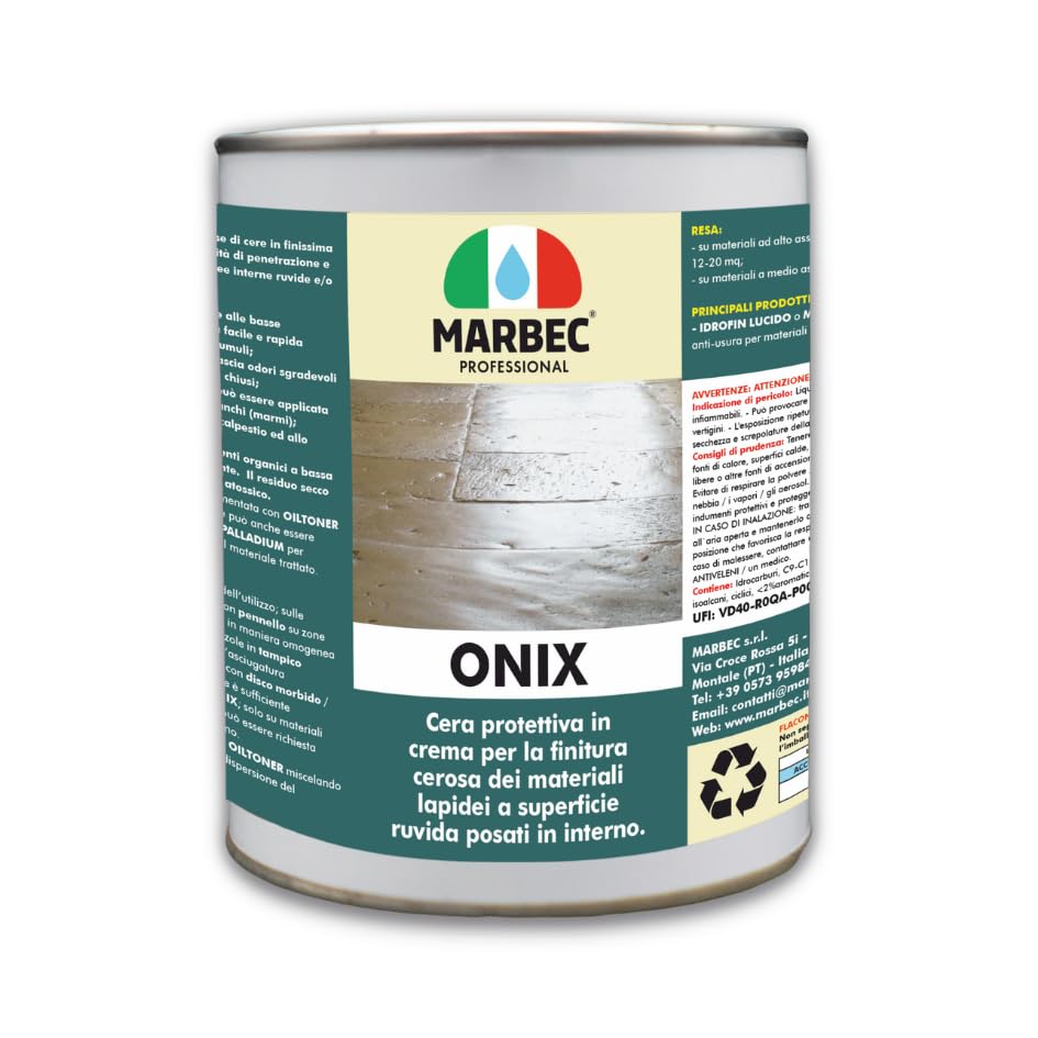 MARBEC Onix - Cera en crema a base de ceras para tratar barro cocido y piedra absorbente de superficie rugosa colocados en el interior.