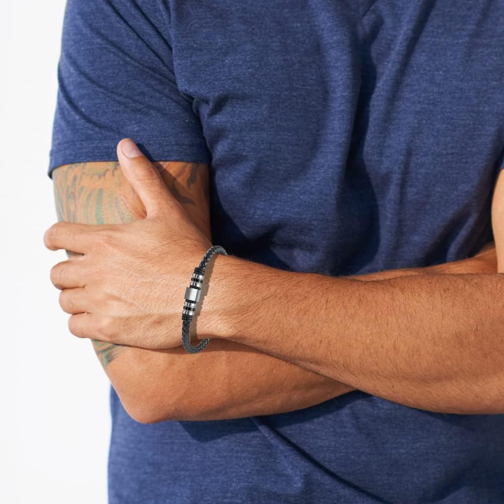 Van Heusen Men Braid Leather Bracelet with Stainless Steel Ornaments - Image 5