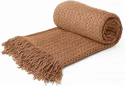 Manta para Sofá, Manta para Sofa Grande 260 X 240cm Design com Franjas, Adequado para Decoração de Salas de Estar(Marrom escuro)