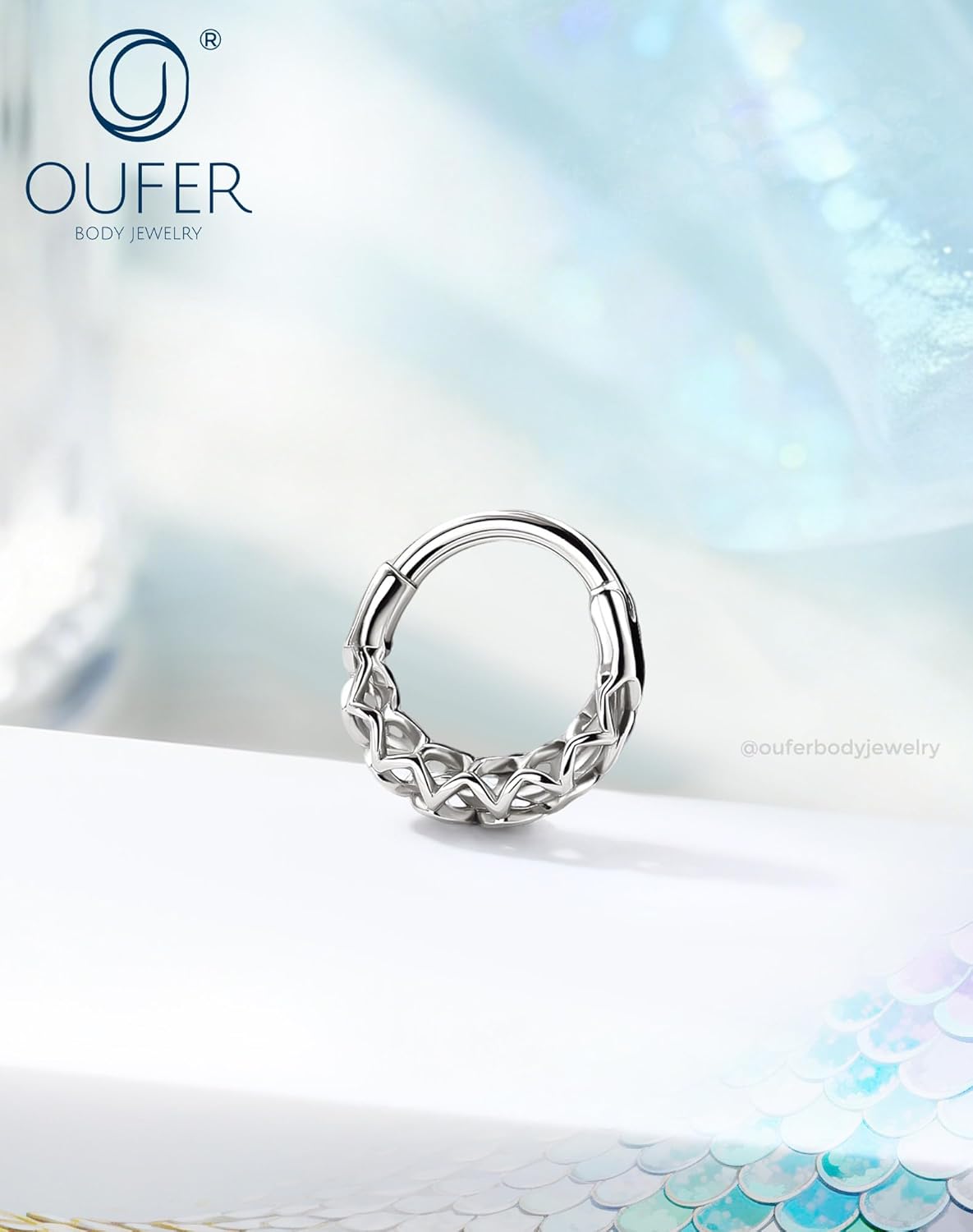 OUFER 16G Mermaid Septum Rings, 316L Surgical Steel Septum Jewelry, Silver Scale-Link Daith Earrings for Women Men, Hollow-Out Helix Conch Rook Septum Daith Piercing Jewelry-8/10mm - Image 8