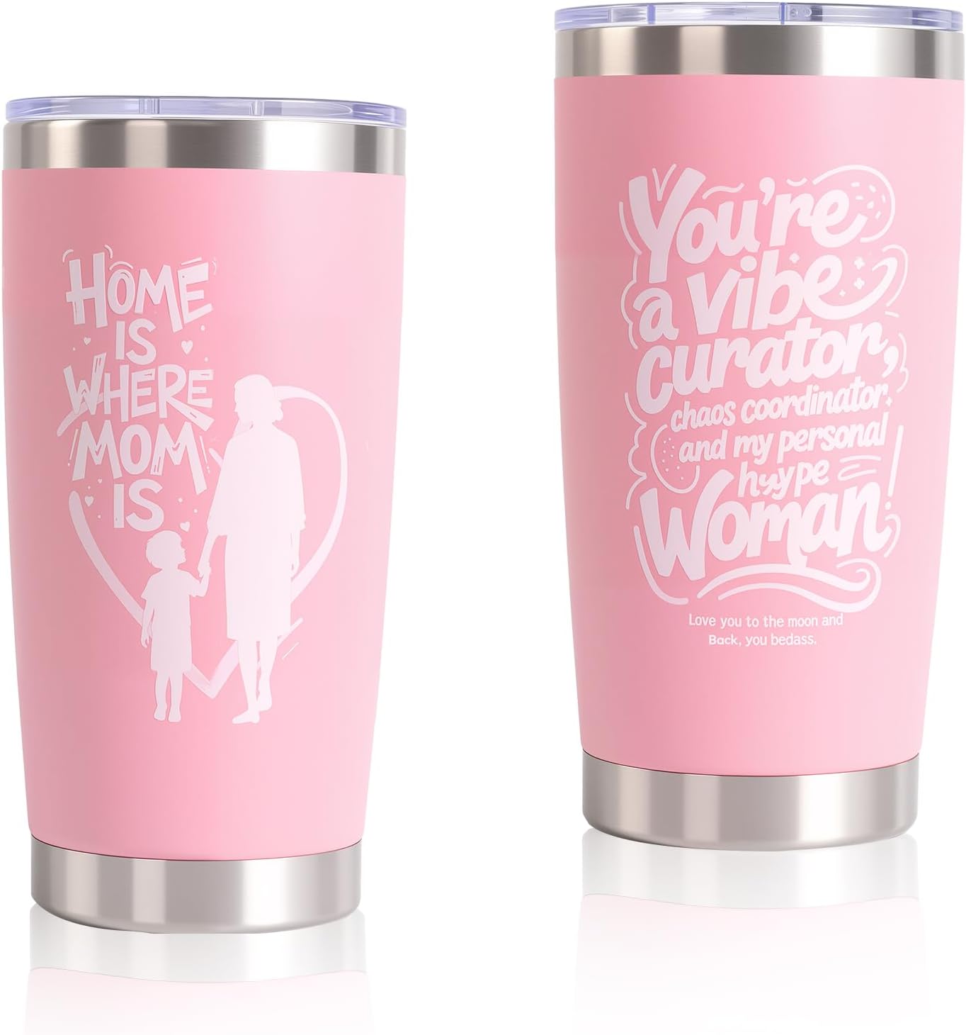 Birthday Gifts for Mom, Personalized Tumbler Engraved Merry Chrismas Present for Her,Women, Wife, Daughter, Sister – Thoughtful Gift Basket for Mothers Day,Pink