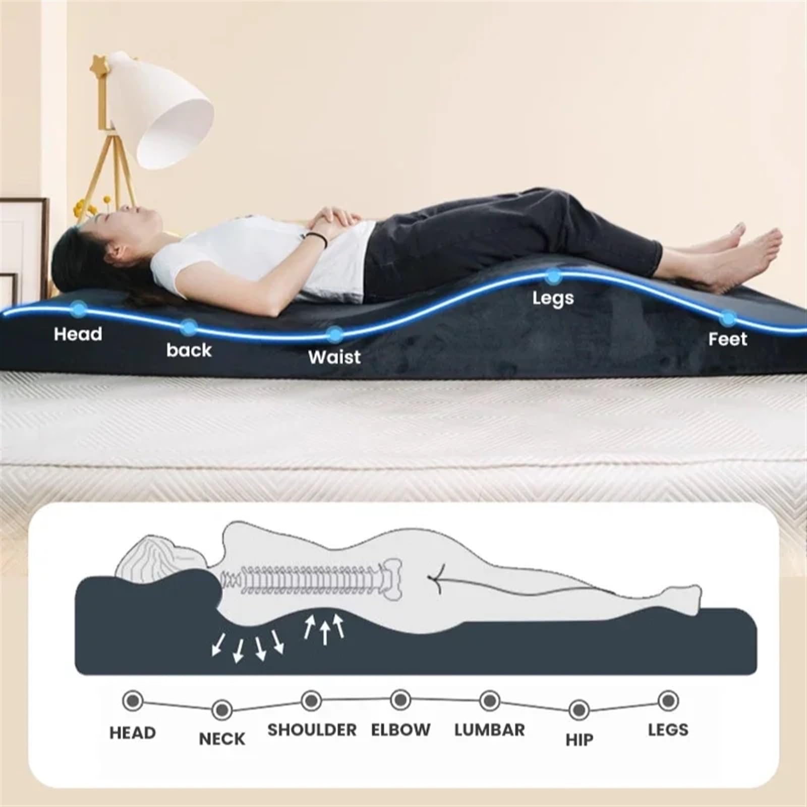 Massagematratze und -bezug Wave Memory Foam-Bett Salonmatratze Spa Curved Beauty Bed(Ice-Brown Set)
