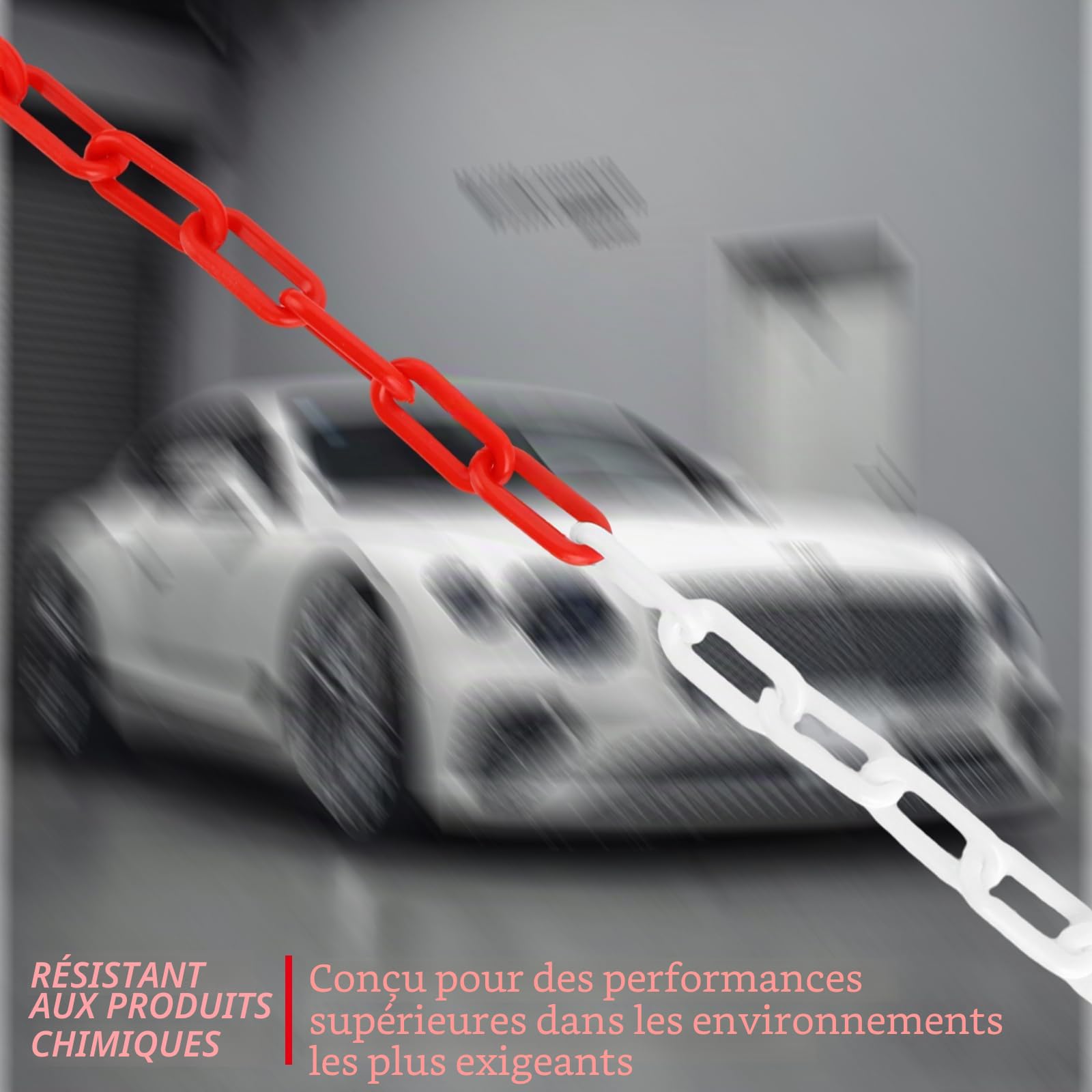 DAJAVE Chaîne de signalisation 25 m, en plastique, 8 mm, bicolore, en plastique, pour bloquer les surfaces, barrière de parking