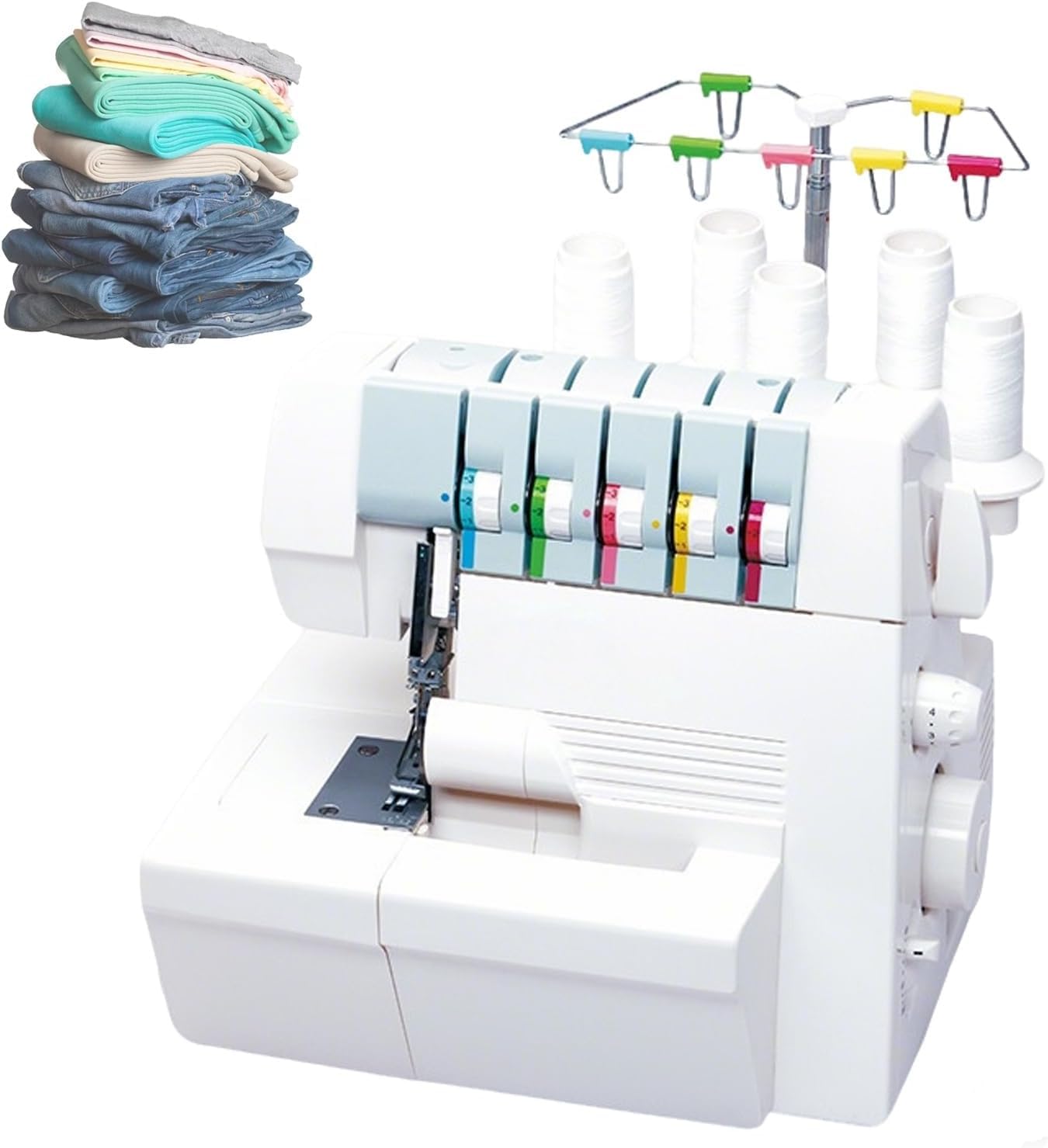 220v Máquina overlock semiindustrial, remalladora de puntada de cobertura de alta resistencia con capacidad para 2, 3, 4 y 5 puntadas, con sistema de retención de recorte