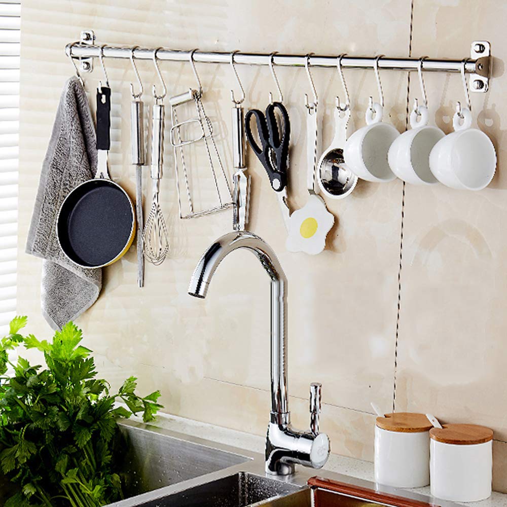 Estante De Pared Multiusos Pan Olla Estante Colgante Utensilios De Cocina De Acero Inoxidable Colgador Organizador Soporte De Tapa 100cm 18 Ganchos