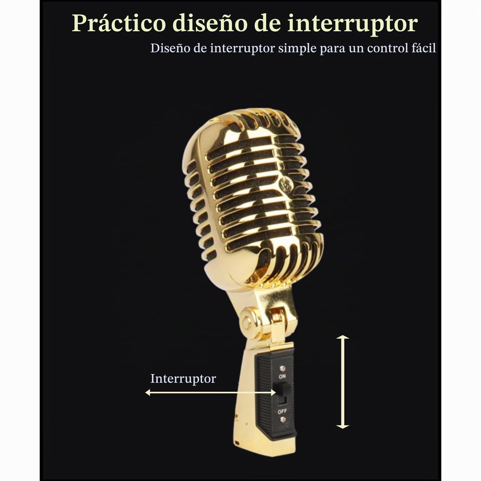 Micrófono Vocal Dinámico Retro, Micrófono Cardioide de Estilo Antiguo, Micrófono Clásico de Aleación de Zinc para KTV, Presentaciones en, Grabación de Estudio, Podcast, (Gold)