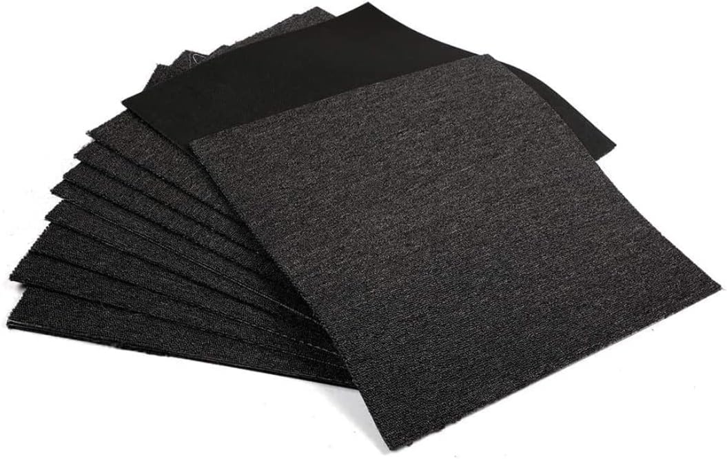 20Pcs Square Carpet Tiles 50x50CM Commercial Carpet Floor Tiles Bitumen Backing Heavy Duty Anti-Slip Floor Carpet Tiles with Adhesive Patch for Residential Office Use (black)