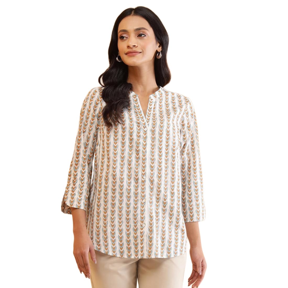 White Cotton Printed Shirt-image-0