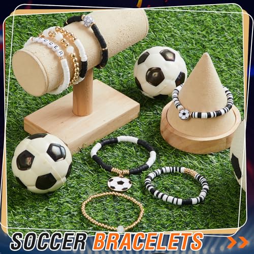 Huquary 8 Pack Soccer Game Day Bracelets for Women Girlfriend Stackable Heishi Bracelet Accessories Stretch Sport Fan Jewelry for Team Party Favors