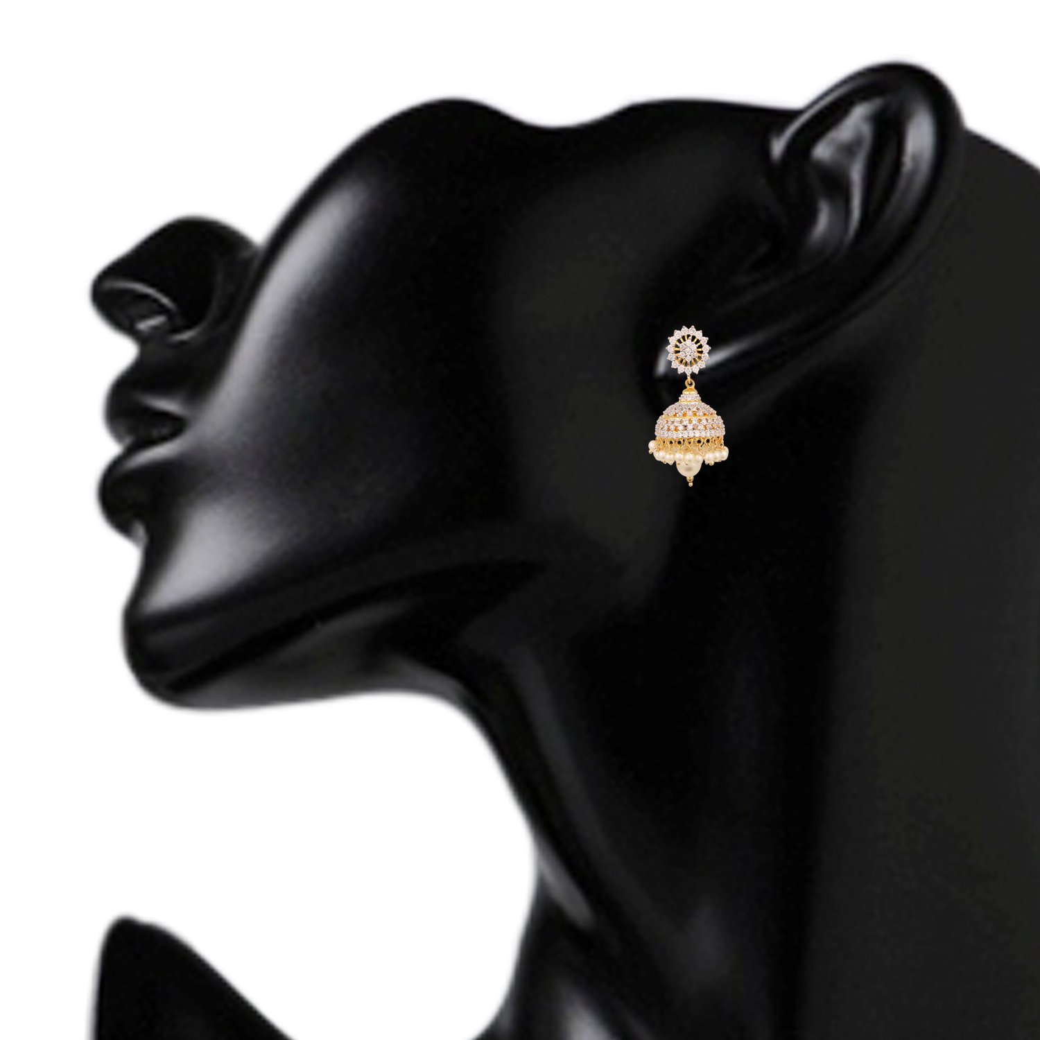 Swasti Jewels American Diamond CZ Fashion Jewellery Traditional Ethnic Pearls Gold Plated Jhumka Earrings for Women