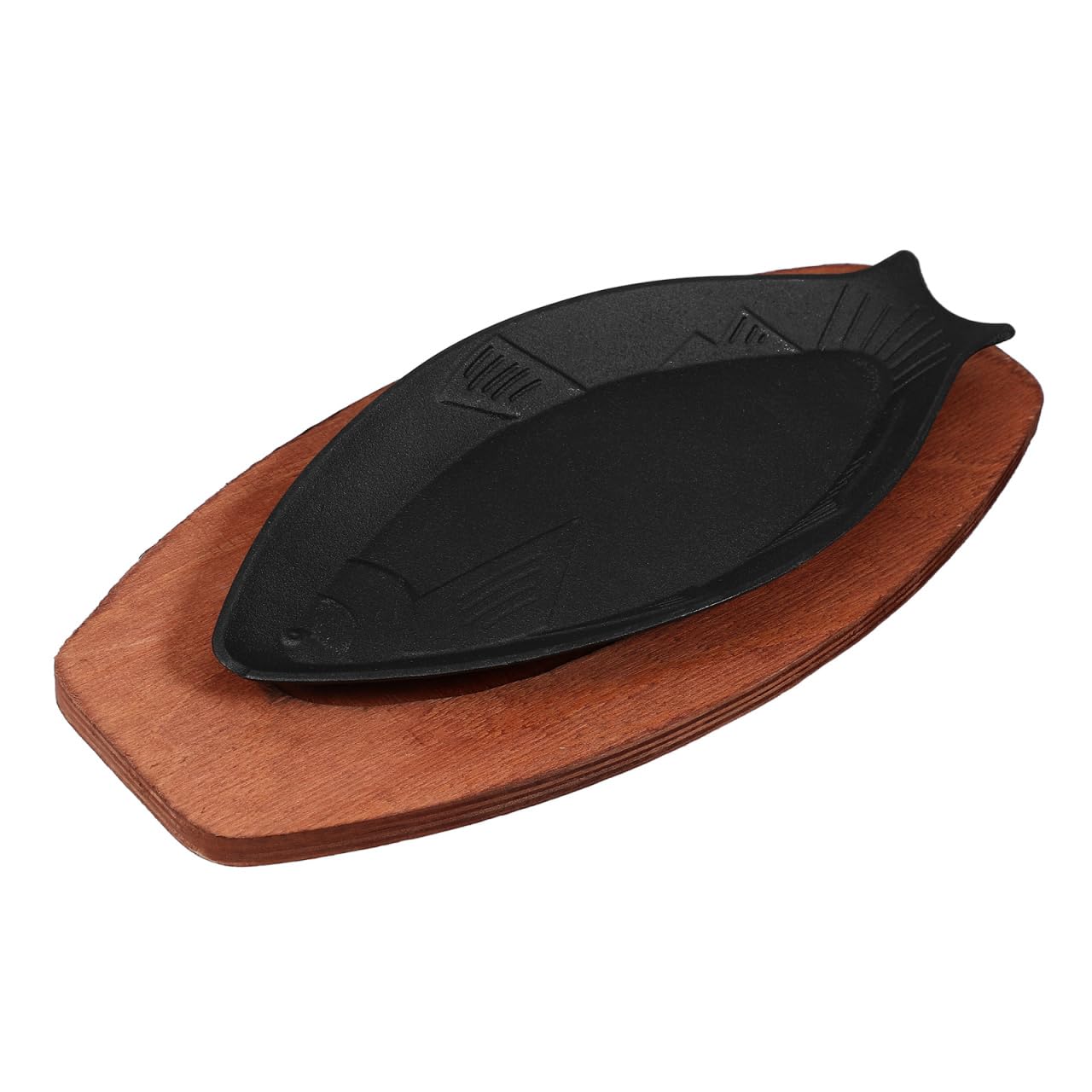 Poêle à fajita en fonte Angoily avec plateau en bois de 31x14 cm