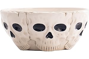 Bico Skull White Candy Ceramic Serving Halloween Bowl - 10.4 Inches