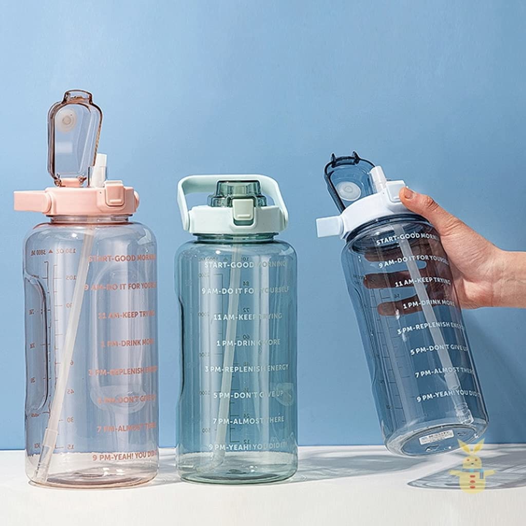 Botella de Agua Deportiva Taza de agua de gran capacidad Linda botella de agua plástica con paja Portátil de deportes resistentes a temperatura alta Botella Termica ( Blue : Bronze , Size : 3000ml )