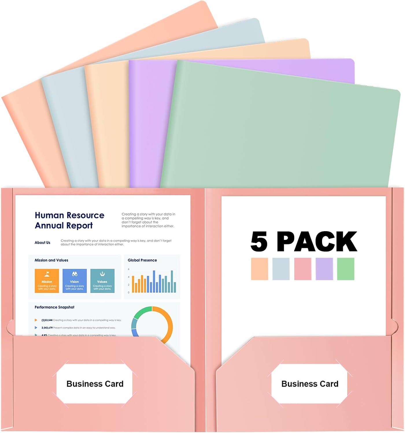 HABGP Paper Folders with Pockets, 5 Color Heavy Duty Two Pocket Folder