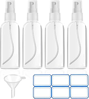4 Pack 2 Oz (50ml) Mini Spray Bottles Clear Travel Size Spray Bottles Leak Proof with Funnels and Labels