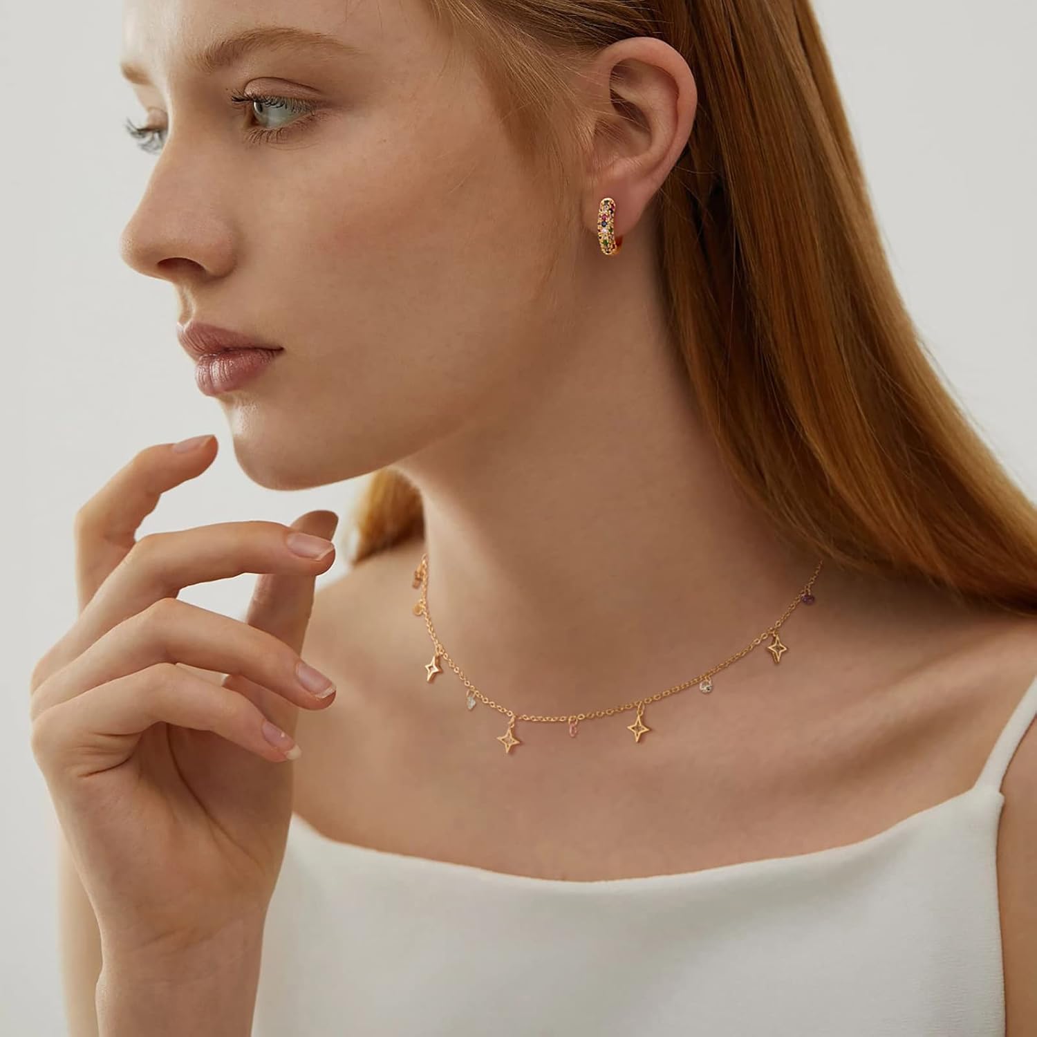 MTMY Beaded Necklaces for Women 14K Gold Plated Dainty Colorful Green/Rose Beaded Pearl Choker Necklace Delicate Boho Choker Necklace Jewelry Gift - Image 2