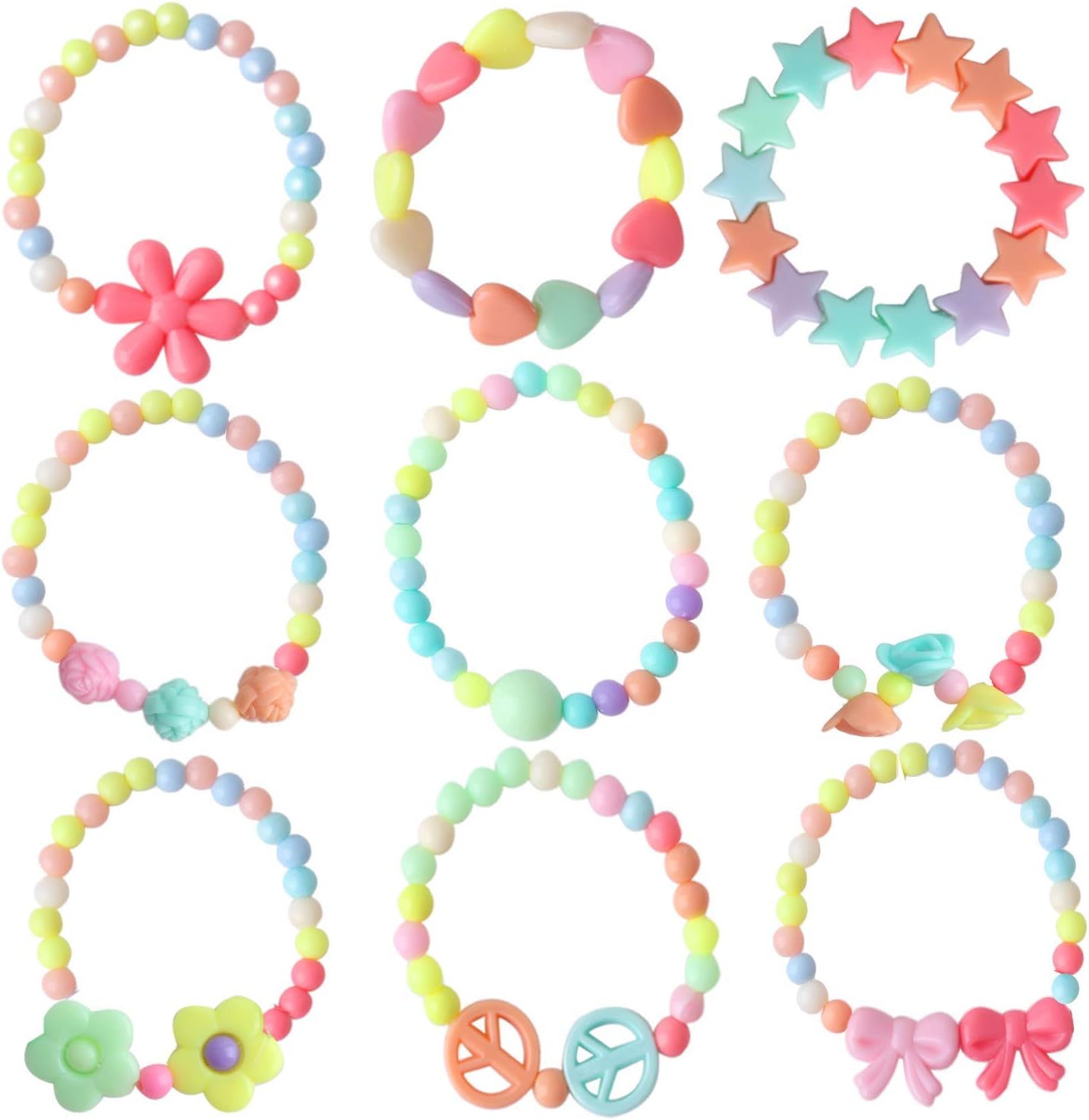 Hicdaw 18PCS Toddler Necklace Beaded Bracelet Stretch Costume Princess Necklace for Little Girls Play Jewelry Bracelet Set Dress Up Party Favors Gift Kids Jewelry for Girls