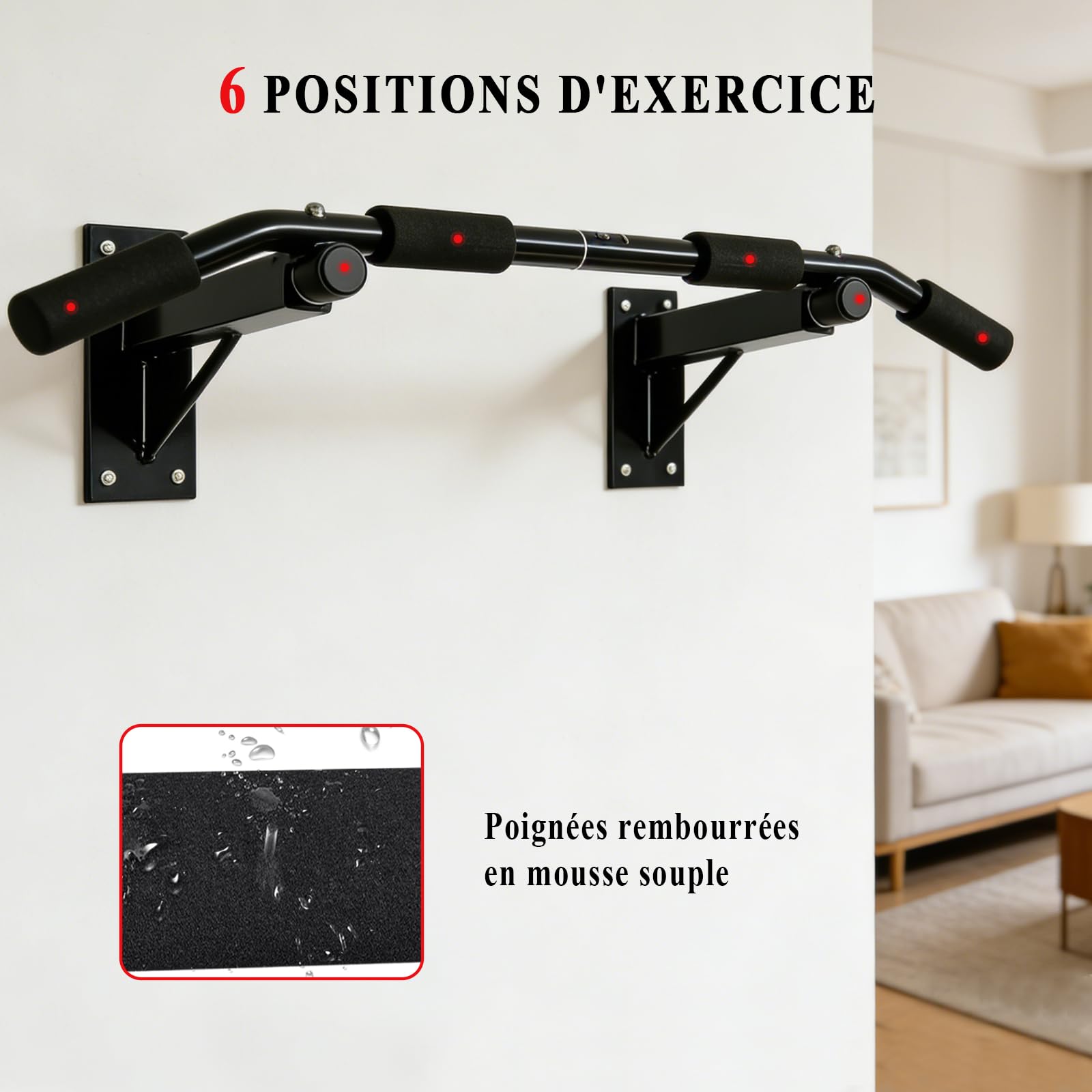 ISE Barre de Traction Murale, Barre de Tractions Murale, Barre Tractions Fitness, Fixation Plafond Economiser Espace, Multi-Grip Pull Up Bar, Barre a Traction Musculation Stable Capacité Elevée