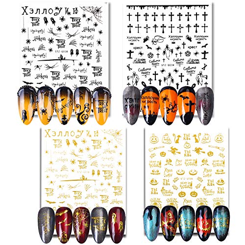 FLOFIA 12 Blatt Halloween Nagelsticker Selbstklebend Nagelaufkleber Nail Art Tipp Sticker Fingernägel Tattoo 3D Design… – Bild 6