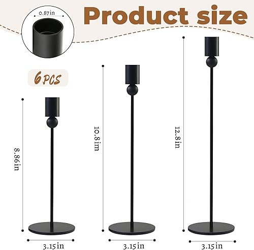 Miniatura 2 de Juego de portavelas altos negros, 6 candelabros de pilar de globo y columna, decoración de centro de mesa para mesa de comedor, boda, manto, regalo