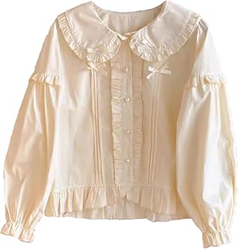 Womens Sweet Lolita Blouse Collared Ruffled Buttons Down Shirt
