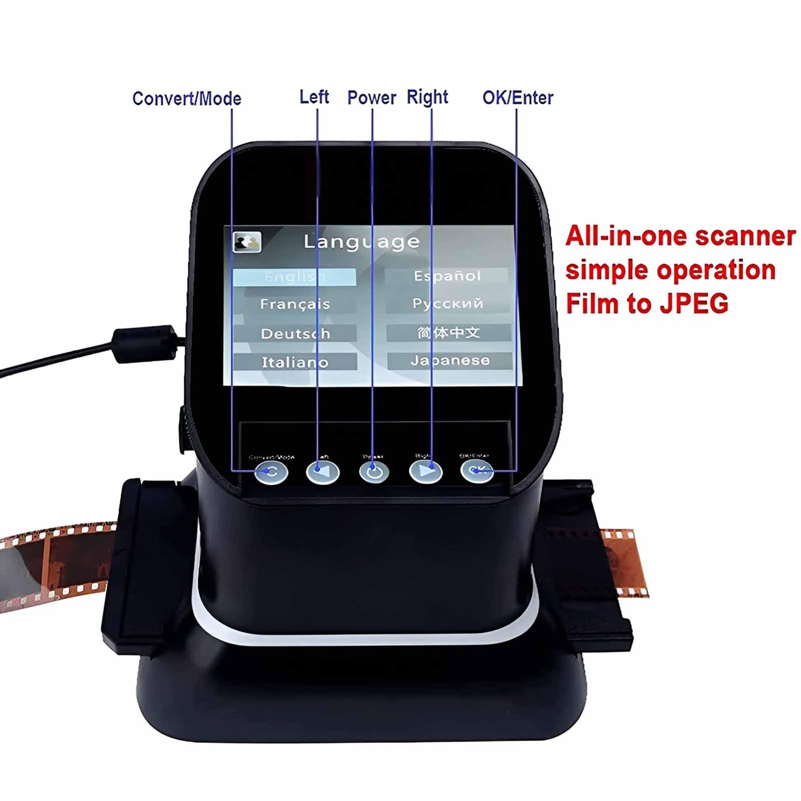 Escáner digital de película y diapositivas, convertidor negativo de alta resolución de 22 MP con pantalla LCD de 4.3 pulgadas para microfilm 120 127 de 35 mm a conversión de fotos JPEG