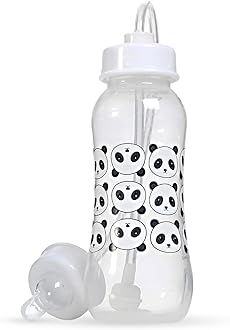 Hands-Free Baby Bottle - Anti-Colic Nursing System 9 oz Baby Bottle with Fast Flow /Teat 3m+ with Tube Straw Feeding System for Toddler (1 Pack - Panda)