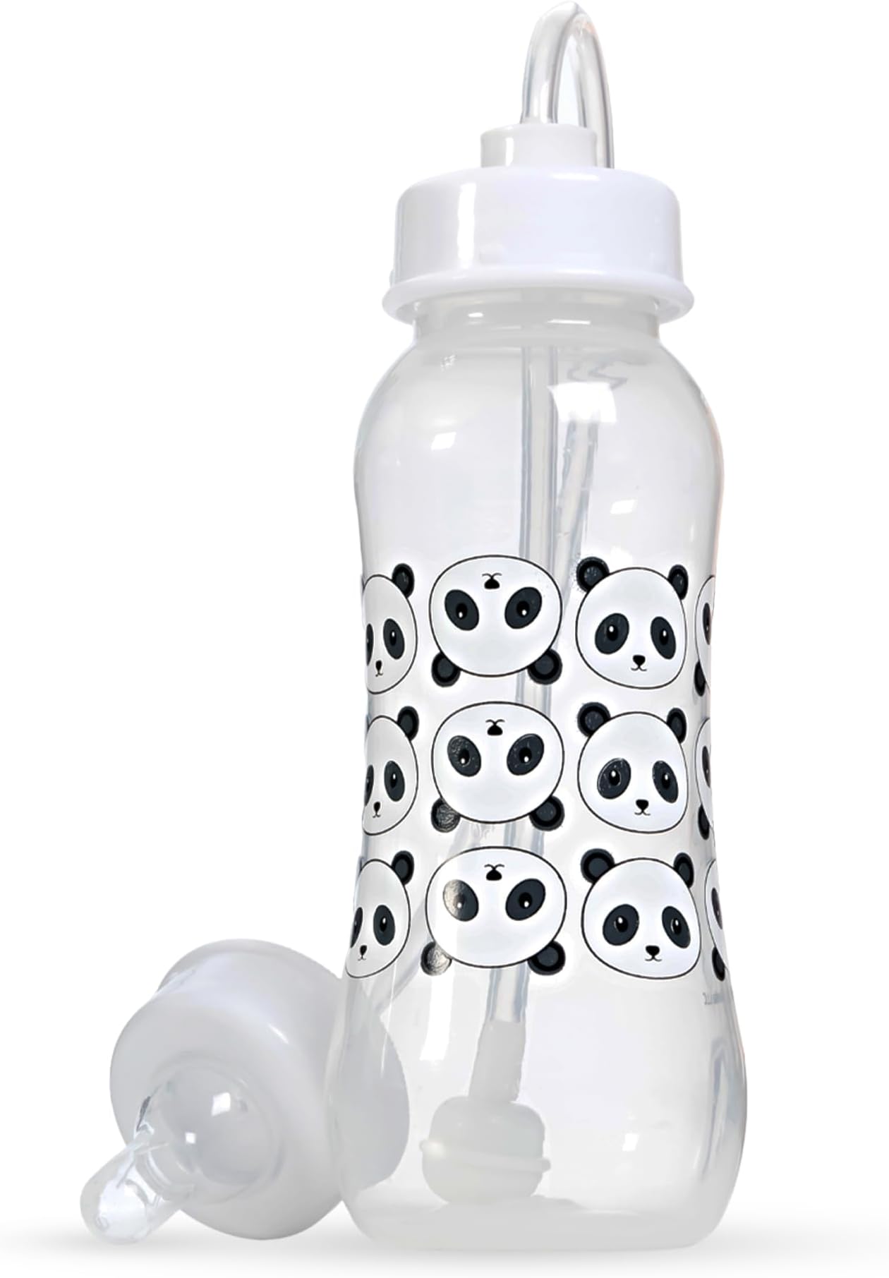 Hands-Free Baby Bottle - Anti-Colic Nursing System 9 oz Baby Bottle with Fast Flow Nipple/Teat 3m+ with Tube Straw Feeding System for Toddler (1 Pack - Panda)