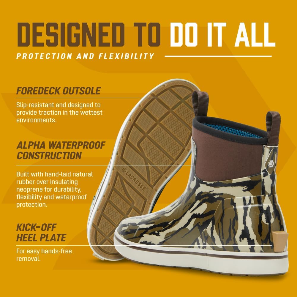 LaCrosse Alpha Deck Boot 6-Inch - Waterproof Shoes for Men - Slip-Resistant Outsole & Deck Boots for Men - Quick-Dry Air-Circ Lining & Fishing Shoes