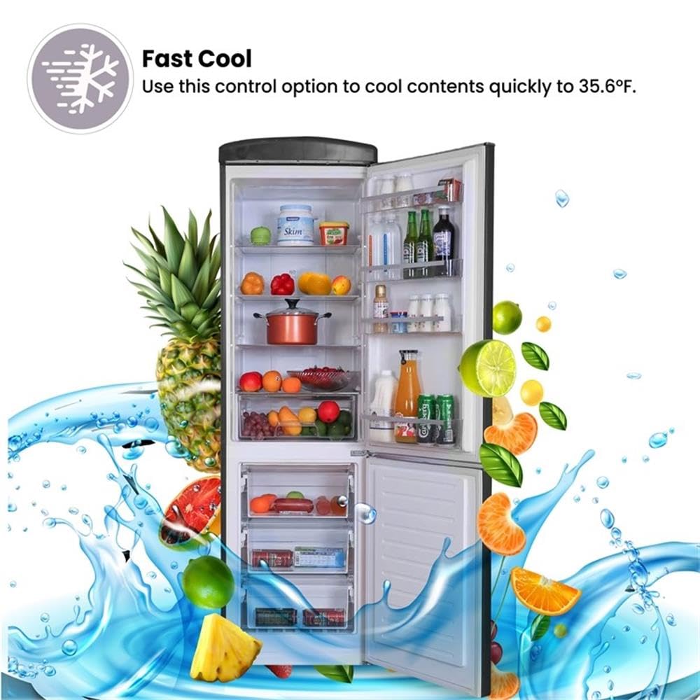 Pemberly Row 10.7 cu. ft. Bottom Mount Retro Refrigerator in Red on Fridge.com
