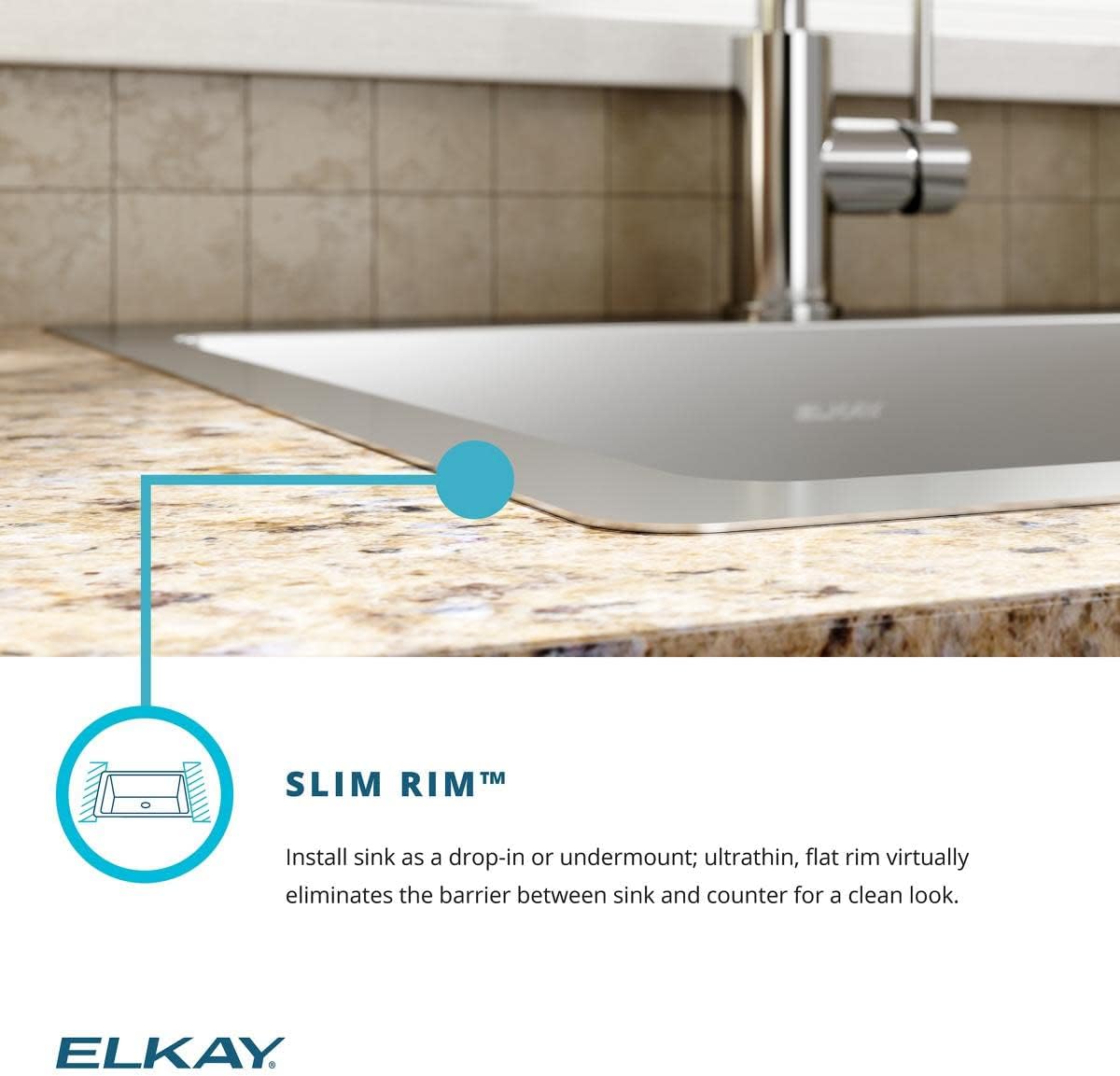 Super Big Clearance! Elkay Crosstown ECTSRS33229TFC 18 Gauge Stainless Steel 33 x 22 x 9, Single Bowl Dual Mount Sink Kit with Faucet