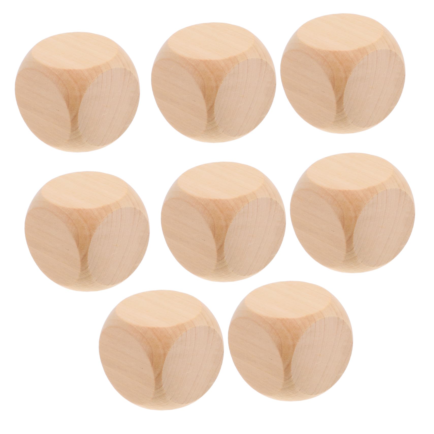 Dés Blancs Arrondis 6 Faces 50mm, Lot de 8 en Bois